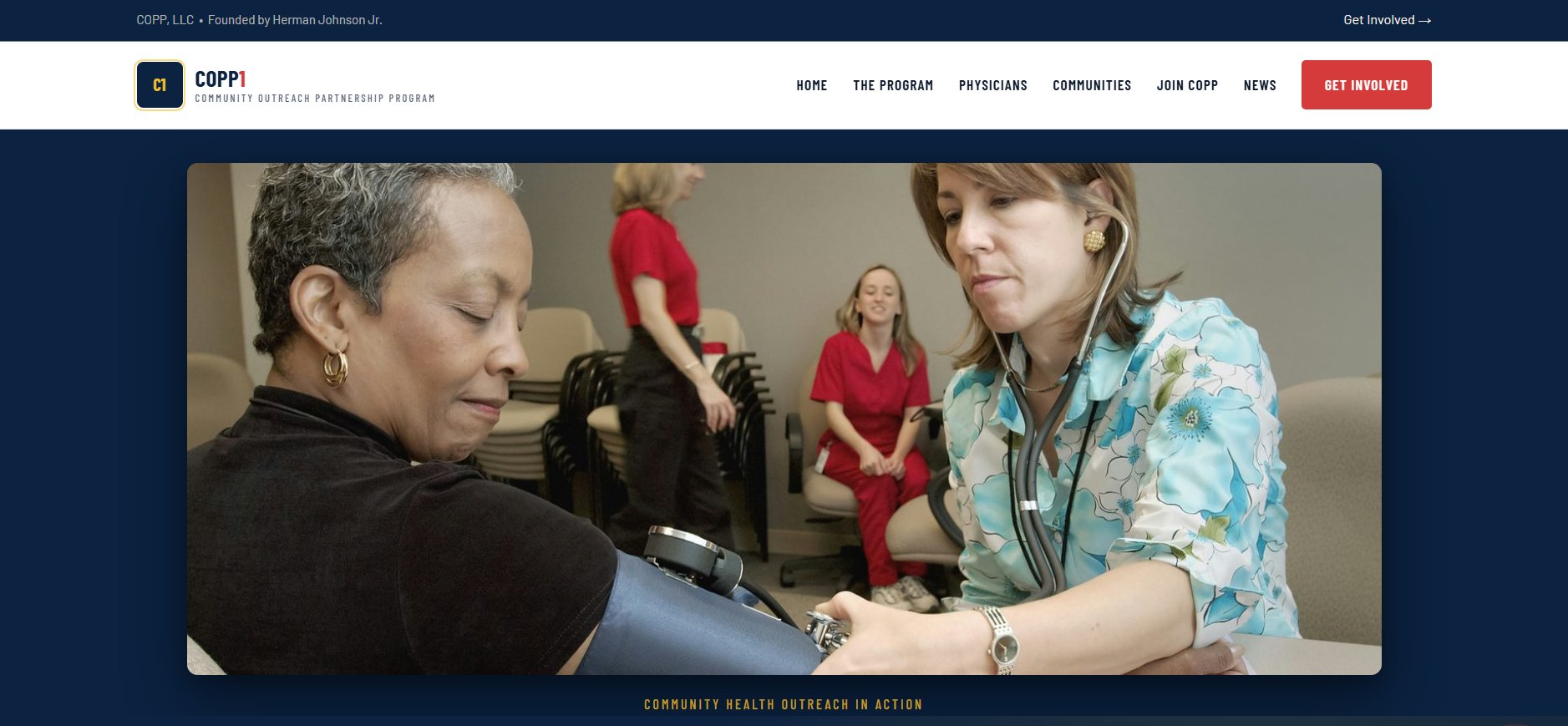 Sample COPP1.org community outreach website — the community-facing site Pulse4Physicians builds for COPP partner practices